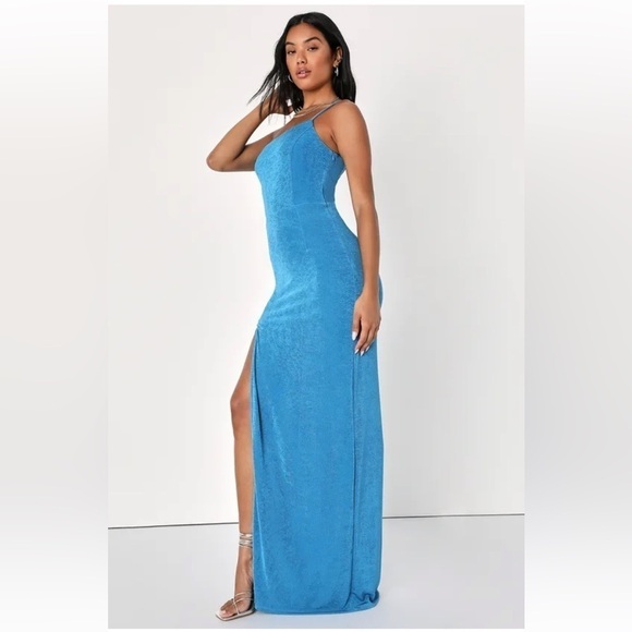 Lulu's Desirable Charm One-Shoulder Maxi Dress in Blue, NWT, Size Medium - Picture 16 of 16